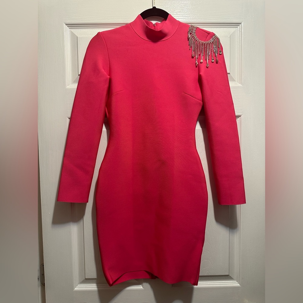 Rhinestone Backless Pink Dress